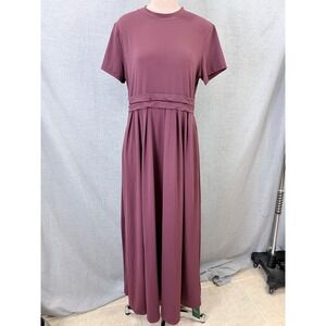NWT Halara Mauve Mock Neck Short Sleeve Pleated Maxi Dress Elastic Waist XL